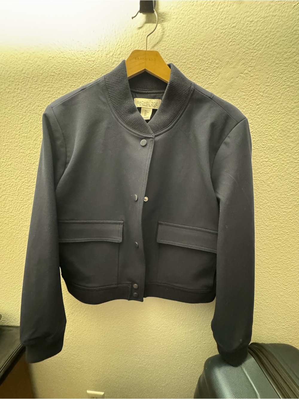 Rachel Zoe Midnight Navy Bomber Jacket with Flap Pockets Large